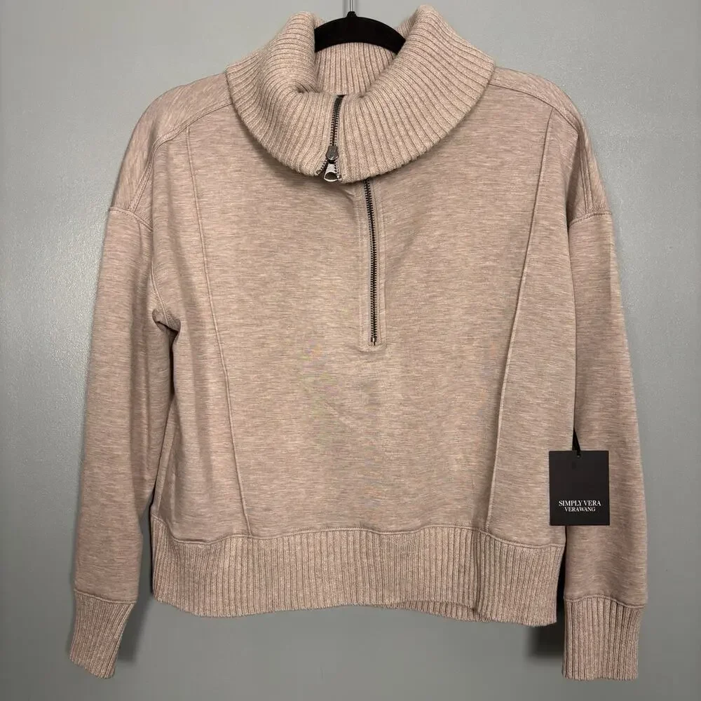 NWT VERA WANG Women’s Ribbed Turtleneck Collar Beige Sweater Top New Holiday